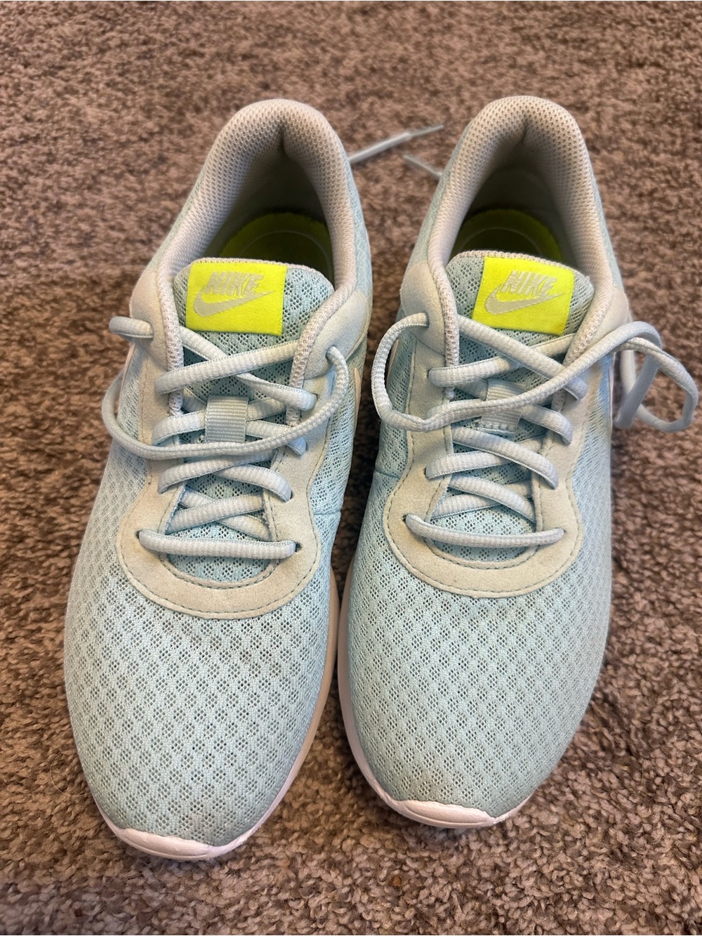 Nike Light Blue Mesh Sneakers with Neon Yellow Tongue Patch